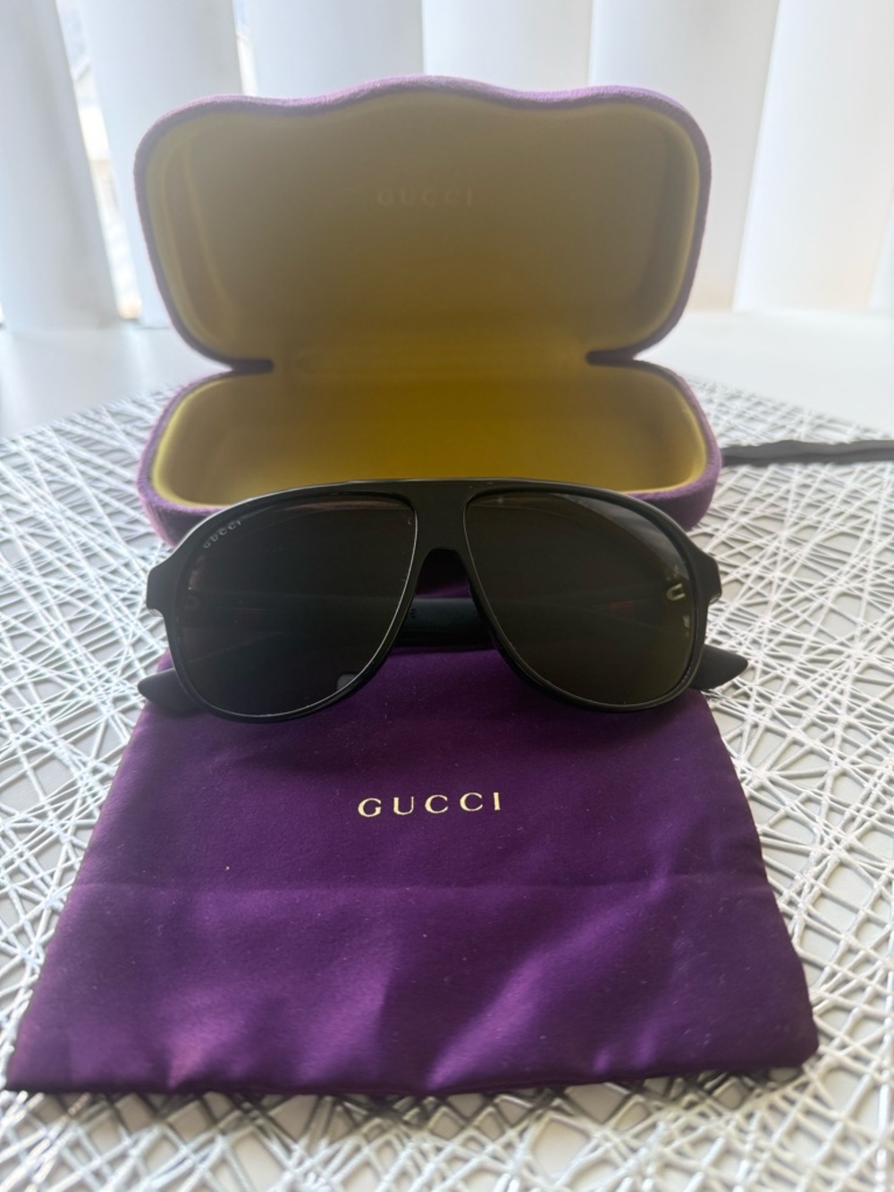 Gucci Black Aviator Sunglasses with Purple Case and Pouch. - Picture 5 of 13